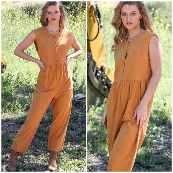 VERY J Boho Chic Dark Mustard Relaxed Fit Jumpsuit - Picture 6 of 6